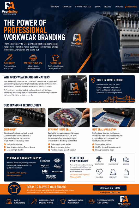 Professional Workwear, Embroidery & DTF Printing | ProAttire Bamber Bridge - ProAttire Ltd