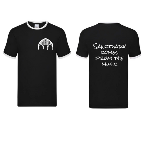 Ringer T-shirt Left Logo Sanctuary Comes From Music image 0