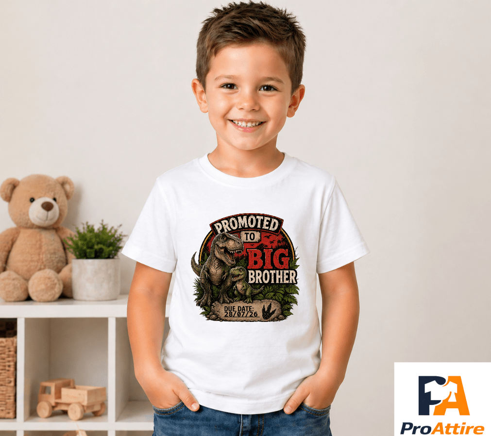 Children's Pregnancy Announcement Dinosaur T-shirt | Promoted To Big Brother | Two designs to choose from! - ProAttire Ltd