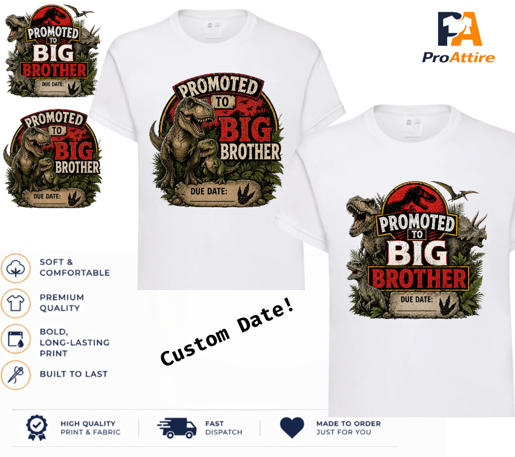 Children's Pregnancy Announcement Dinosaur T-shirt | Promoted To Big Brother | Two designs to choose from! - ProAttire Ltd