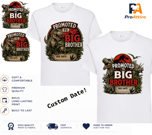 Children's Pregnancy Announcement Dinosaur T-shirt | Promoted To Big Brother | Two designs to choose from! - ProAttire Ltd