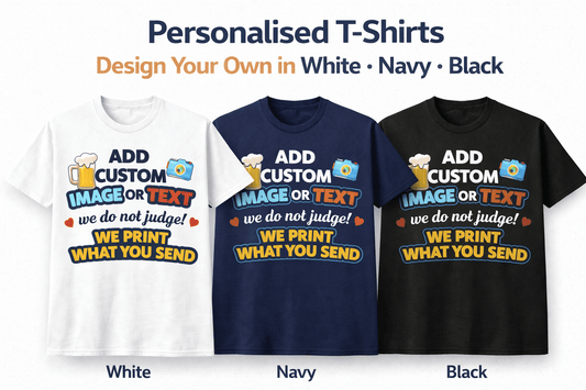 Custom T-shirt Printing | Design Your Own T-shirt | Black Navy White | Personalised T-shirt Image, Text - ProAttire Ltd