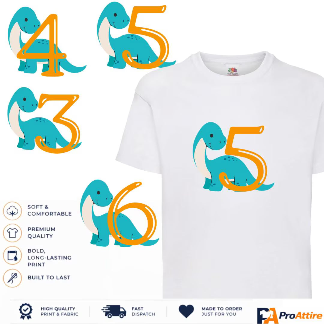 Personalised Dinosaur Birthday Shirt Age 3-6 | Custom Dino T-Shirt