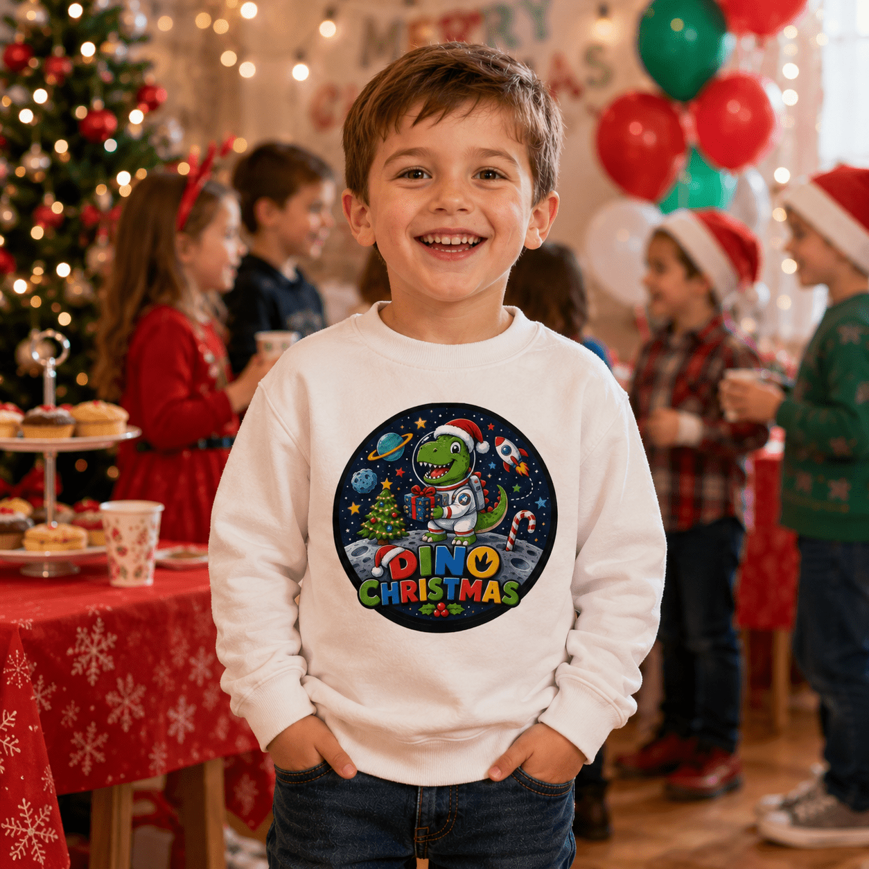 Kids Dino Christmas Sweatshirt | Children's Dinosaur Christmas Jumper | T Rec | Christmas Jumper (Copy)