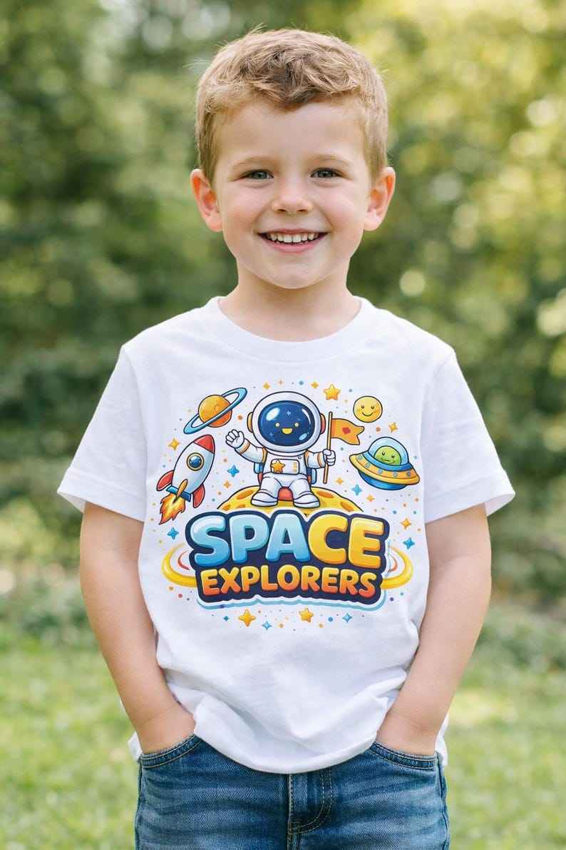 Kids Space Explorer T-Shirt | Cute Astronaut Shirt for Boys & Girls | Space Theme Kids Tee | Cartoon Rocket Top | Gift