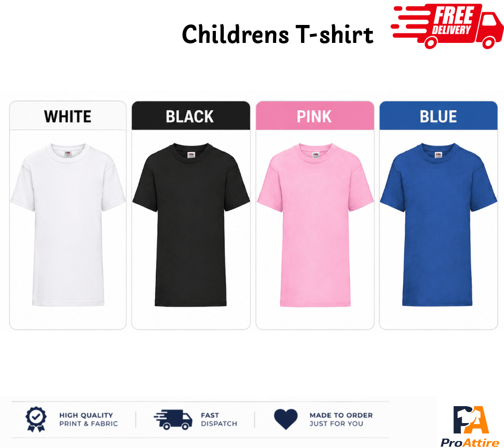 Personalised Children’s T-Shirt Custom Text or Image Print Kids Tee White Black Pink Blue Gift Idea| Text Photo Logo Customise! - ProAttire Ltd