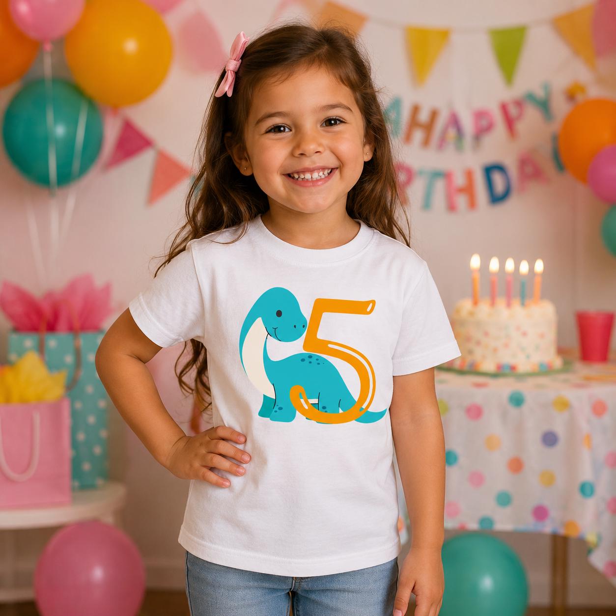Personalised Dinosaur Birthday Shirt Age 3-6 | Custom Dino T-Shirt