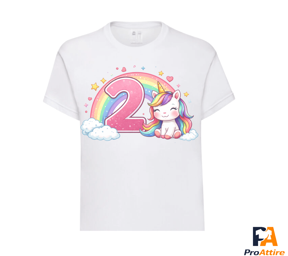 Personalised Unicorn Birthday T-Shirt | Custom Age Girls Birthday Shirt | Add Name Option | Rainbow Unicorn Party Top | - ProAttire Ltd