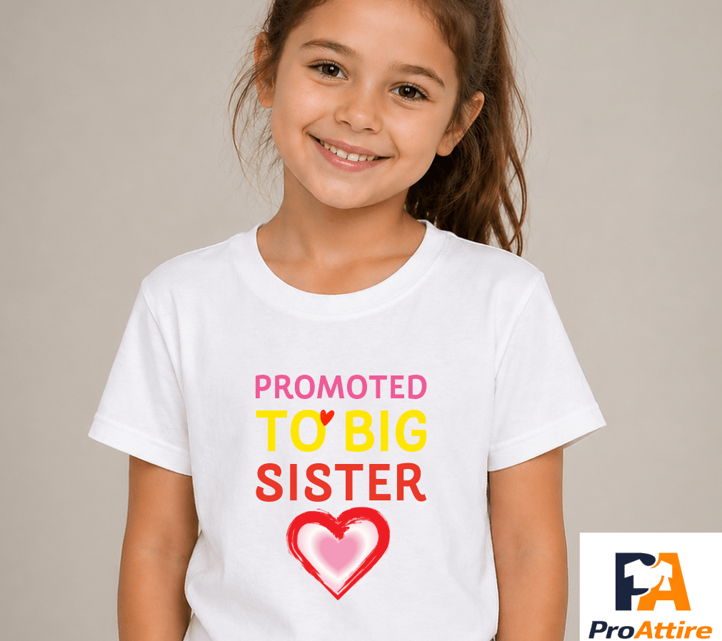 Promoted to Big Sister Personalised Kids T-Shirt & Due Date | Pregnancy Announcement Shirt | Custom Big Sister | Fast Dispatch - ProAttire Ltd