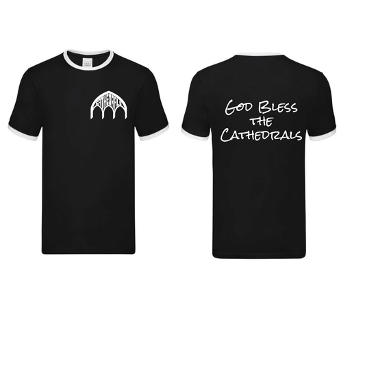 Ringer T-shirt Left Logo God Bless The Cathedrals - ProAttire Ltd