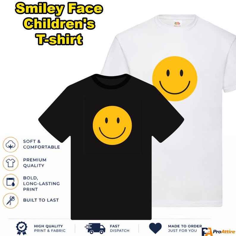 Smiley Face T-Shirt | Black or White Graphic Shirt | Minimalist Positive Vibes Top | Fun Casual Gift T-Shirt | Happy Child