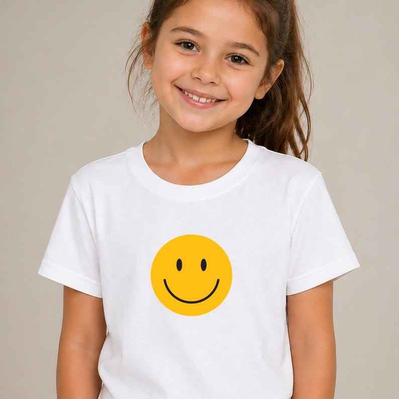 Smiley Face T-Shirt | Black or White Graphic Shirt | Minimalist Positive Vibes Top | Fun Casual Gift T-Shirt | Happy Child